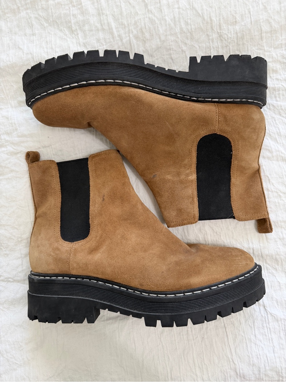 a new day Tan Suede Chelsea Combat Boots with Black Elastic